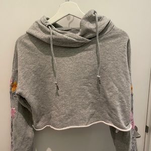 Golden by TNA Grey Cropped Hoodie with embroidery